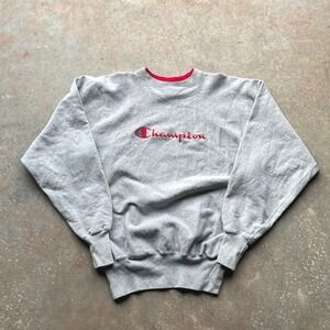 Champion Reverse Weave Grey Red Logo Crewneck Sweatshirt XX Large Men